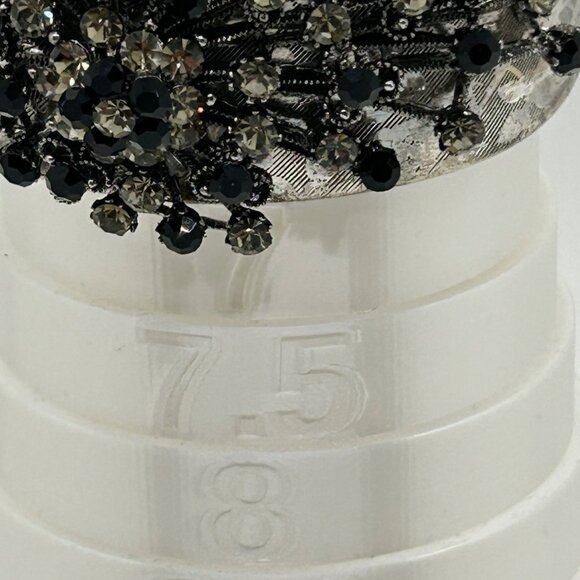 Vintage Black & Smokey Rhinestone Bracelet Hinged Etched Silver-Tone 6.5 Clamper - Picture 13 of 16